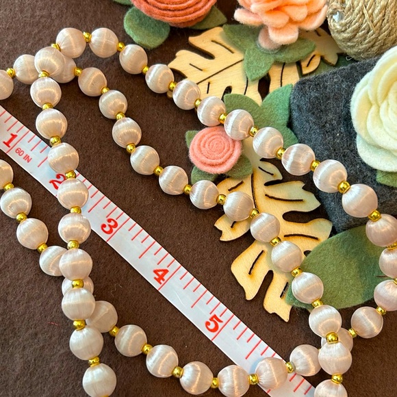 Vintage Satin Light Pink Gold Beaded Long Necklace - Picture 4 of 6